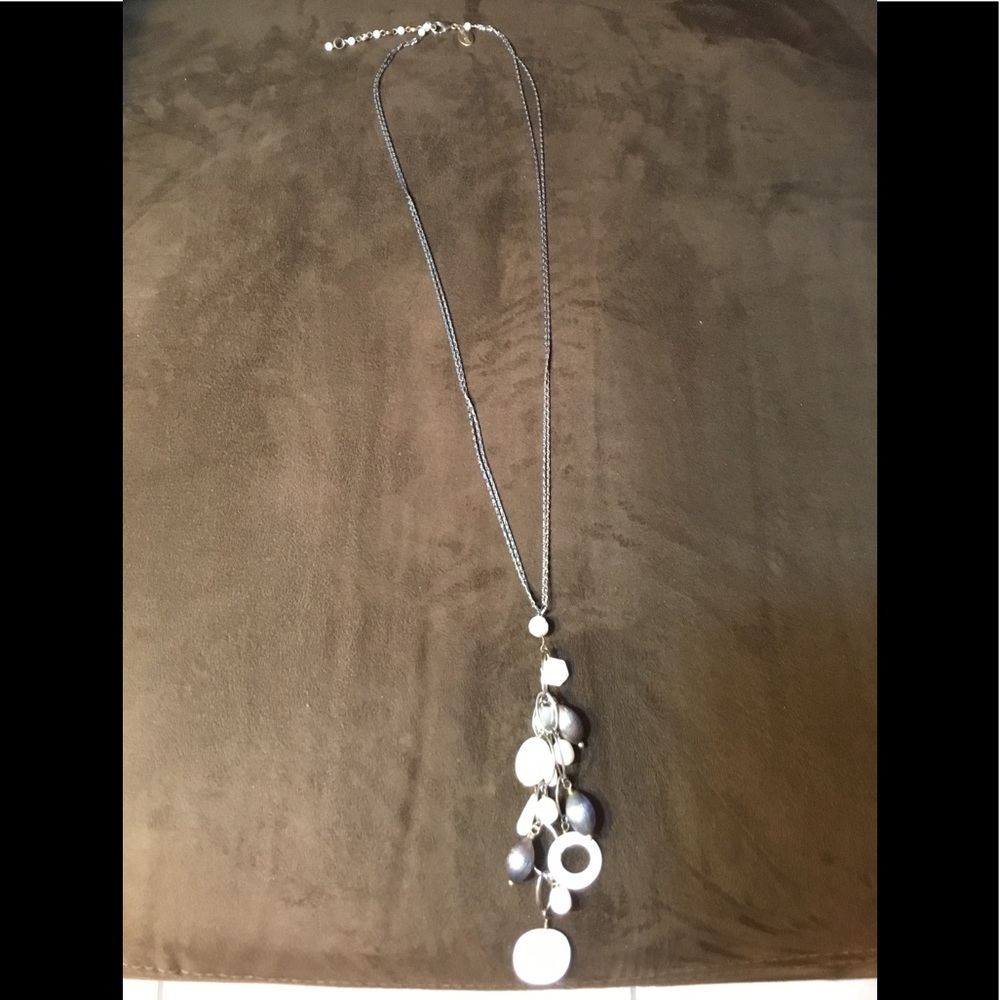 White black house market silver tone long necklace